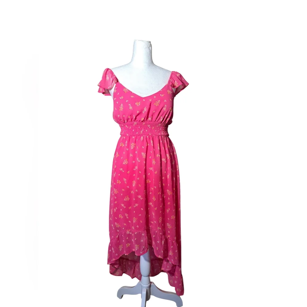 NWT SZ XS FLORAL DRESS WITH STRETCH BODICE (SEE PICS FOR SLIGHT FLAW) - Picture 4 of 16
